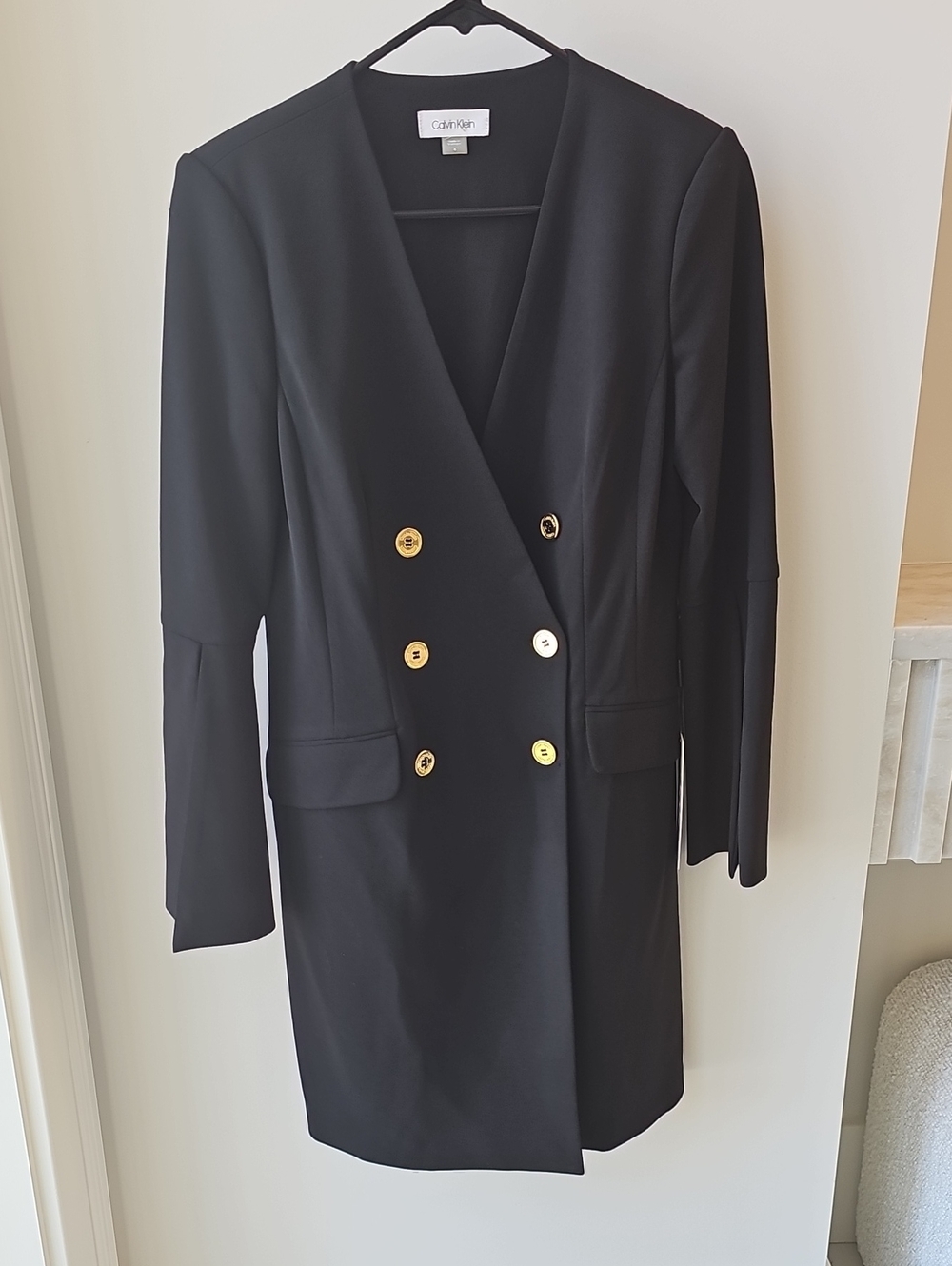 Calvin Klein Black Double-Breasted Blazer Dress with Gold Buttons NEVER WORN